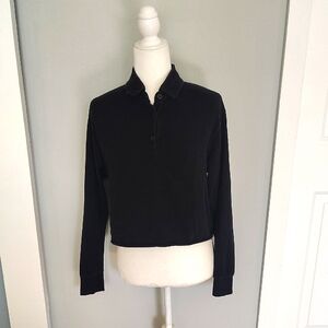 Brandy Melville Black Cropped Longsleeve Polo Top
